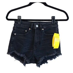 Black denim destroyed festival jean shorts